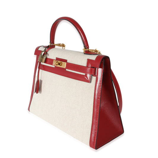 Hermes Kelly 32   Rouge Box Natural Toile Sellier