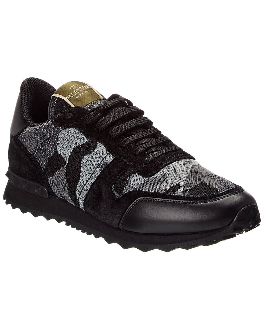 Valentino Camo Knit & Suede Sneaker