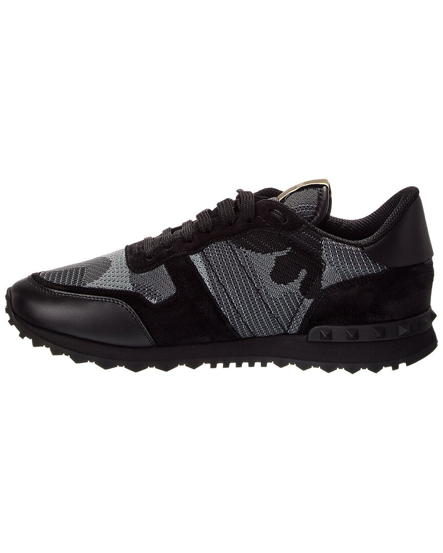 Valentino Camo Knit & Suede Sneaker