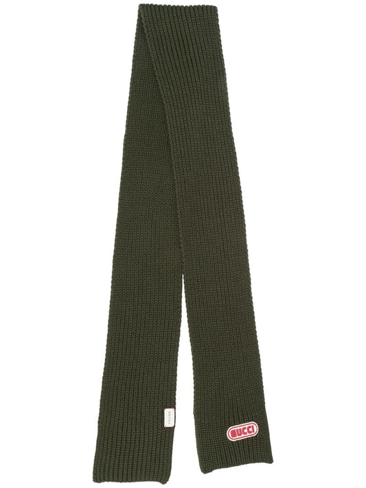 Gucci - logo plaque knitted scarf - men - Wool/Polyester/Polyurethane - One Size - Green