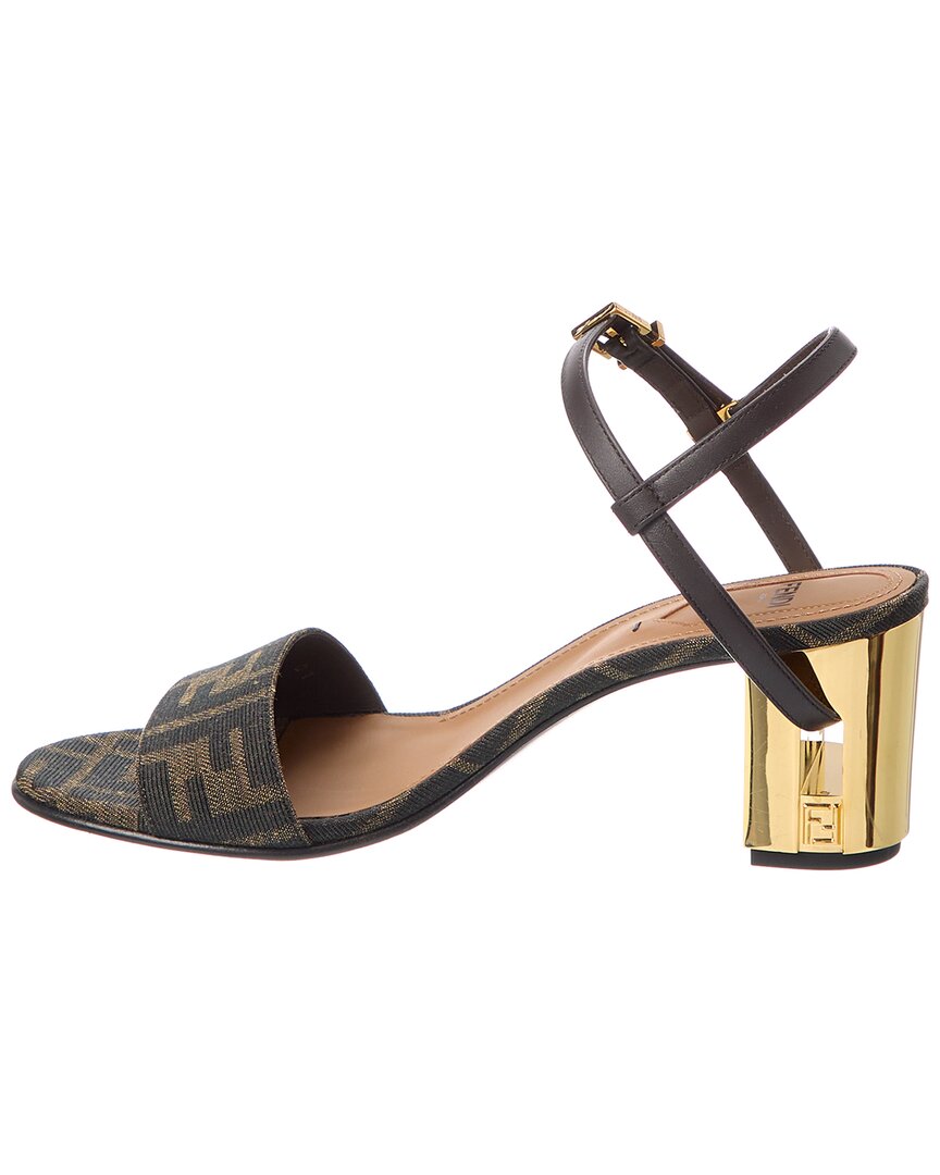 Fendi Delfina Ff Jacquard & Leather Sandal, 41, Brown