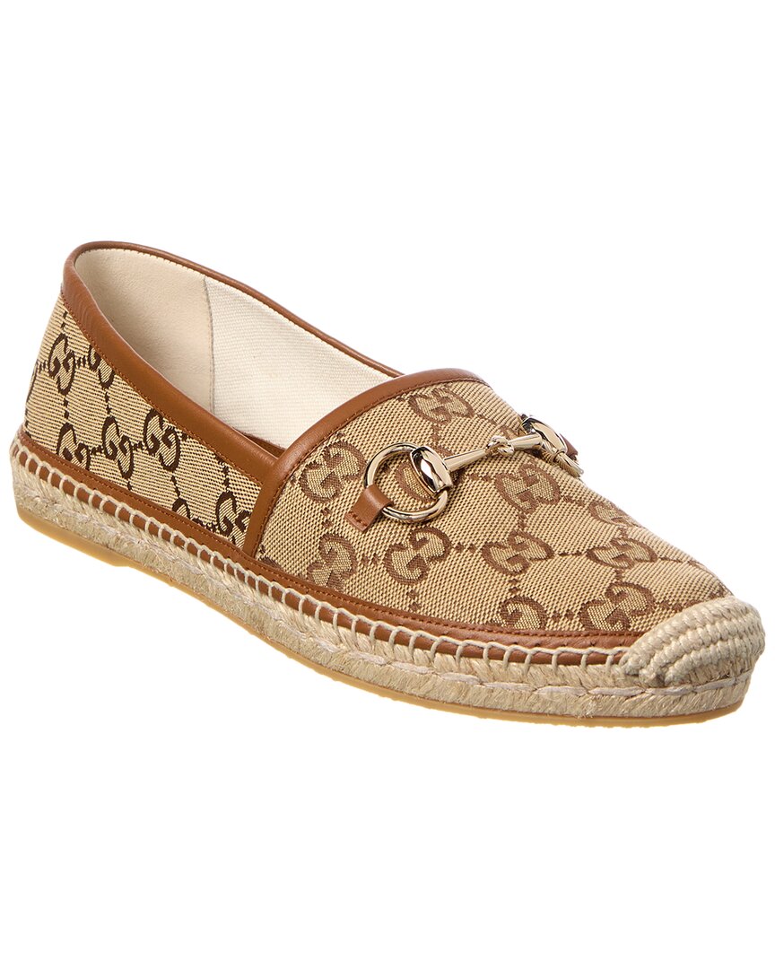 Gucci Horsebit Gg Canvas & Leather Espadrille, 36.5, Brown