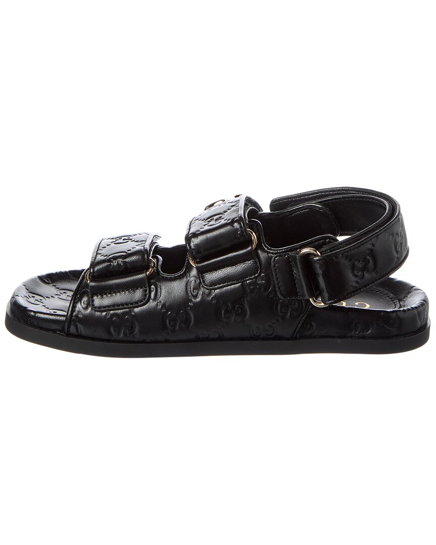Gucci Double G Leather Sandal, 36, Black