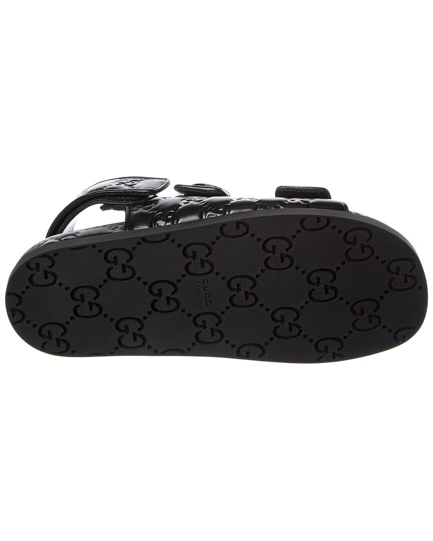 Gucci Double G Leather Sandal, 36, Black