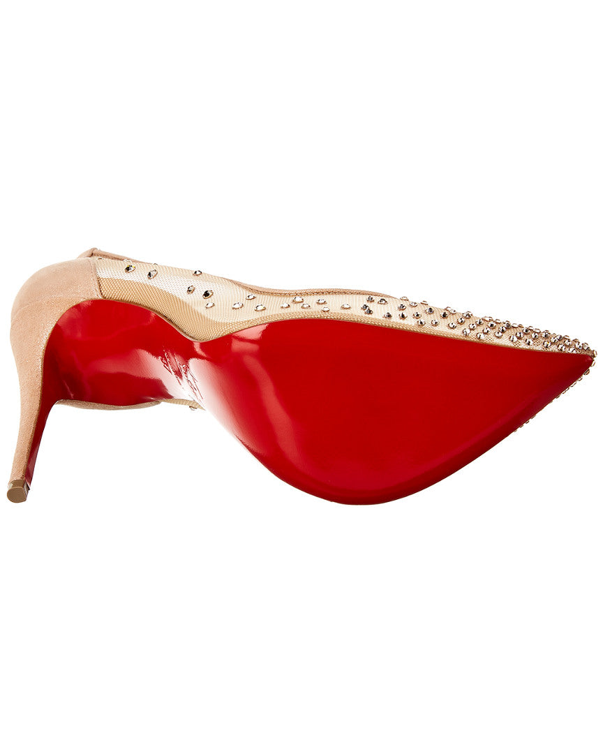 Christian Louboutin Follies Strass 100 Mesh Pump, 36.5, Beige