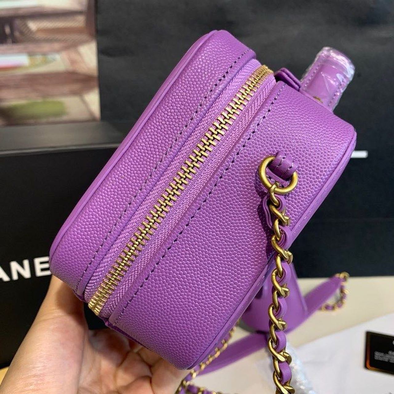 CHL Top QualityTop Qualityligree Vanity Case Bag 18cm Gold Toned Hardware Caviar Leather Spring/Summer Act 1 Collection, Purple
