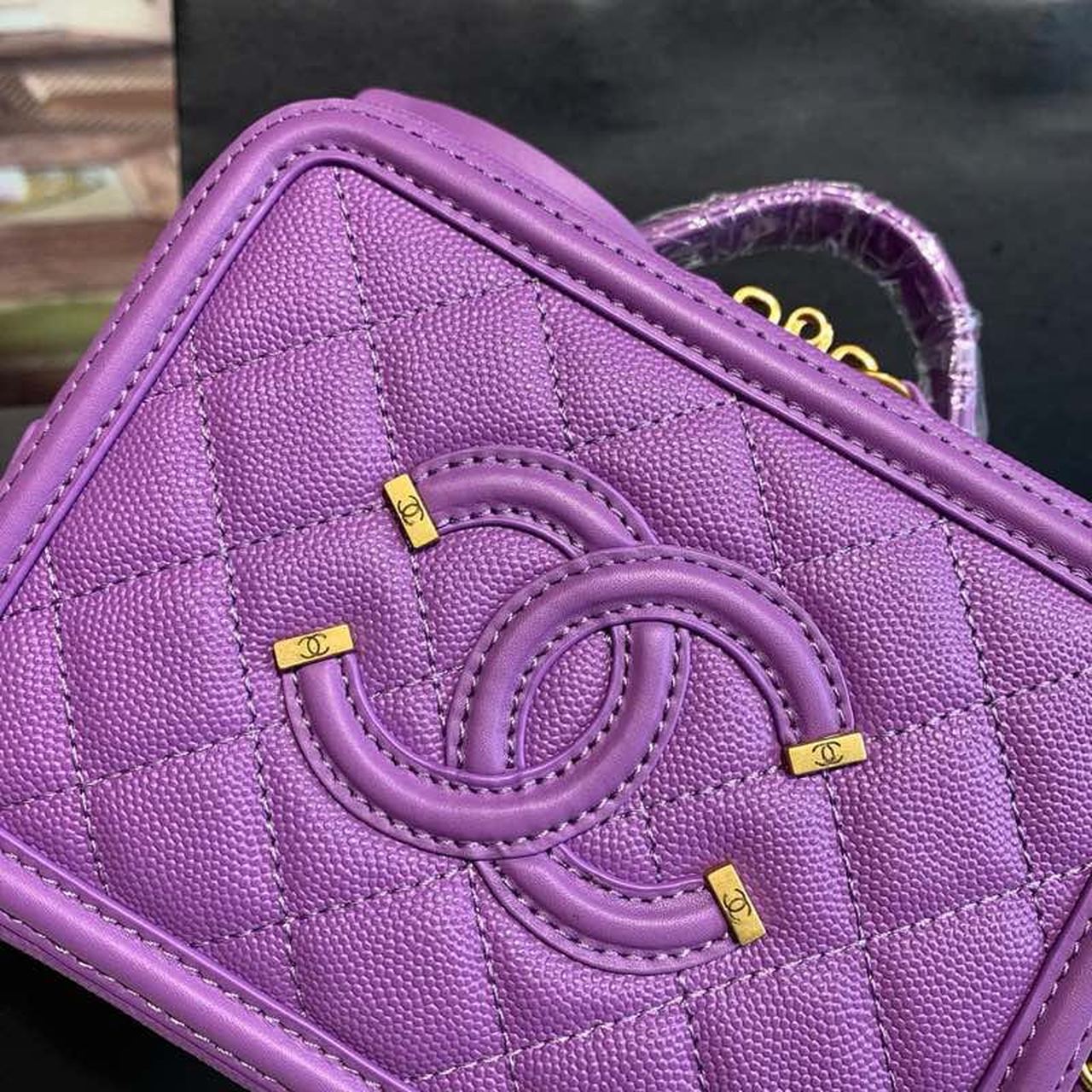 CHL Top QualityTop Qualityligree Vanity Case Bag 18cm Gold Toned Hardware Caviar Leather Spring/Summer Act 1 Collection, Purple