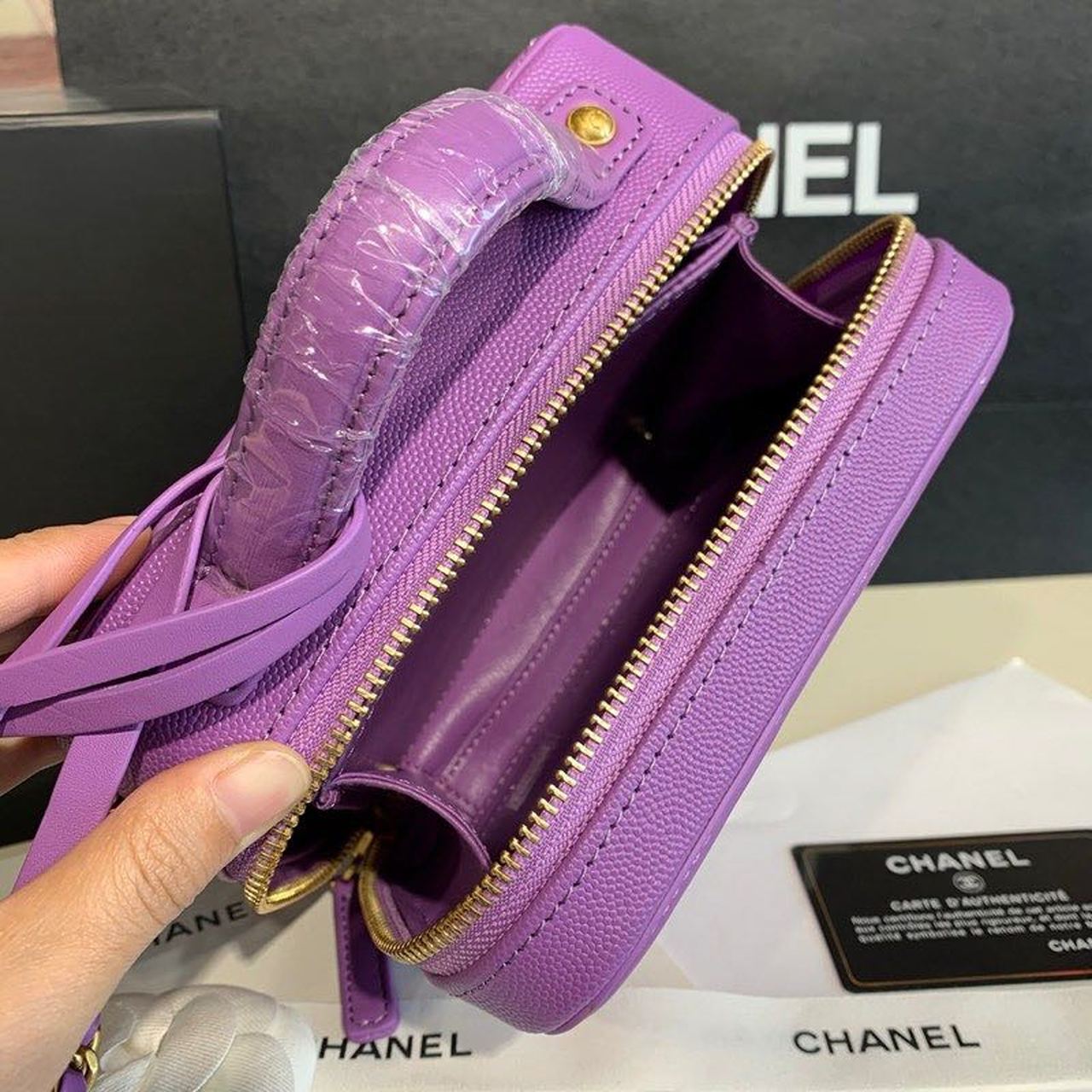 CHL Top QualityTop Qualityligree Vanity Case Bag 18cm Gold Toned Hardware Caviar Leather Spring/Summer Act 1 Collection, Purple