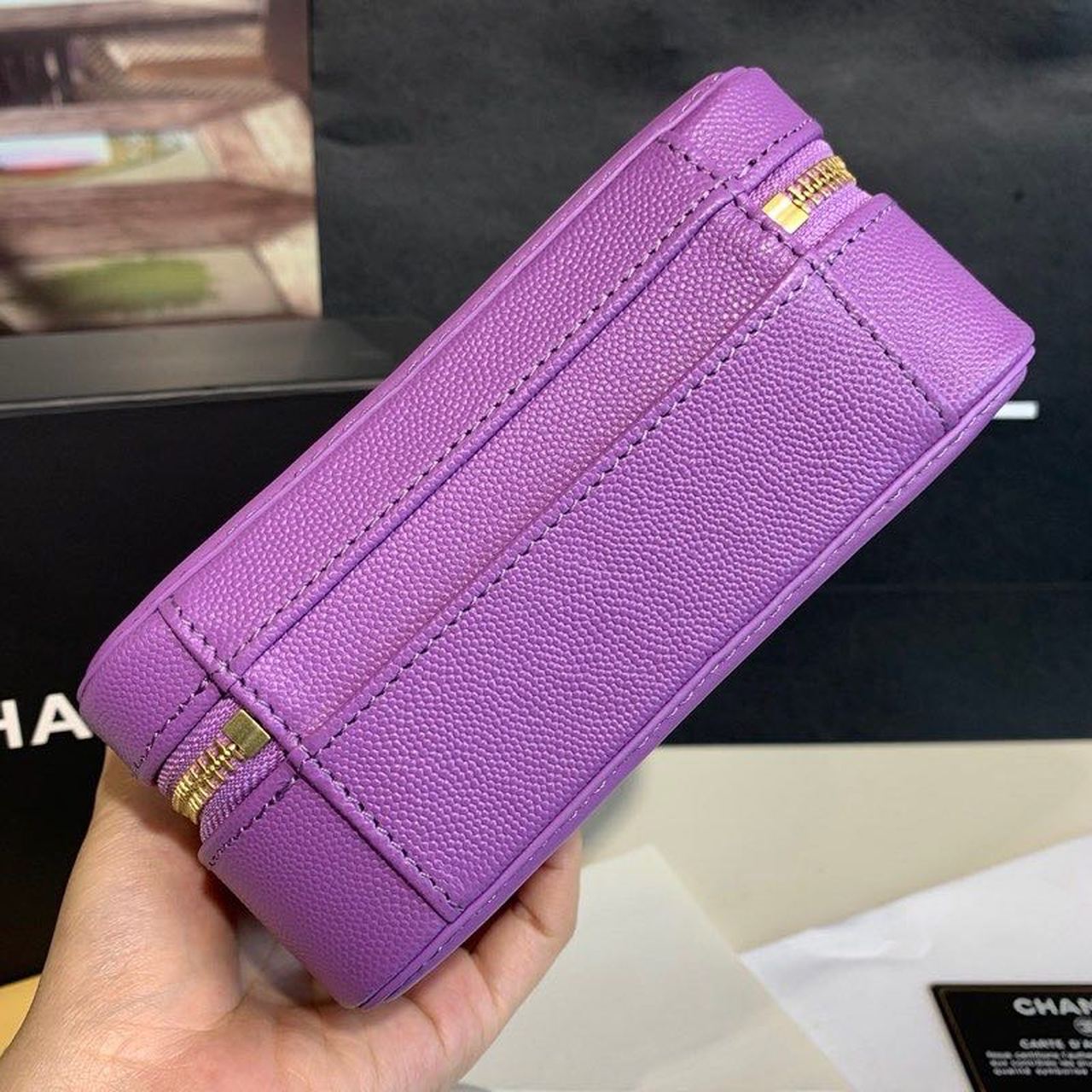 CHL Top QualityTop Qualityligree Vanity Case Bag 18cm Gold Toned Hardware Caviar Leather Spring/Summer Act 1 Collection, Purple