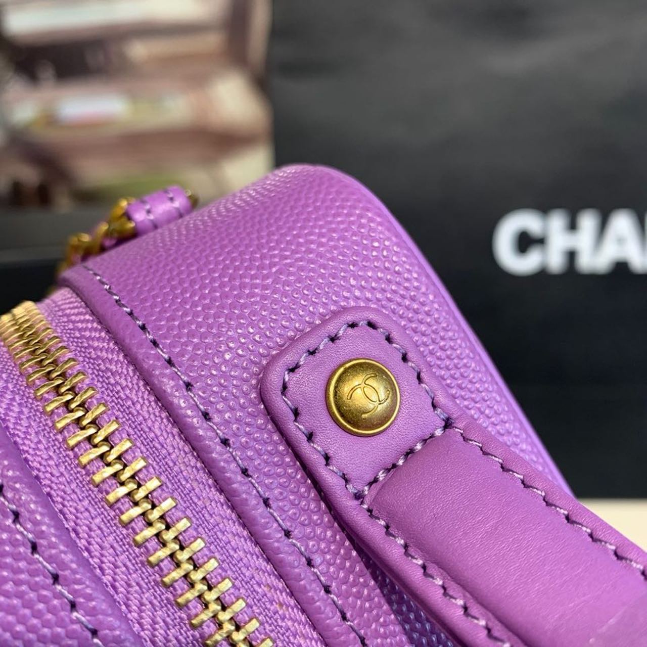 CHL Top QualityTop Qualityligree Vanity Case Bag 18cm Gold Toned Hardware Caviar Leather Spring/Summer Act 1 Collection, Purple