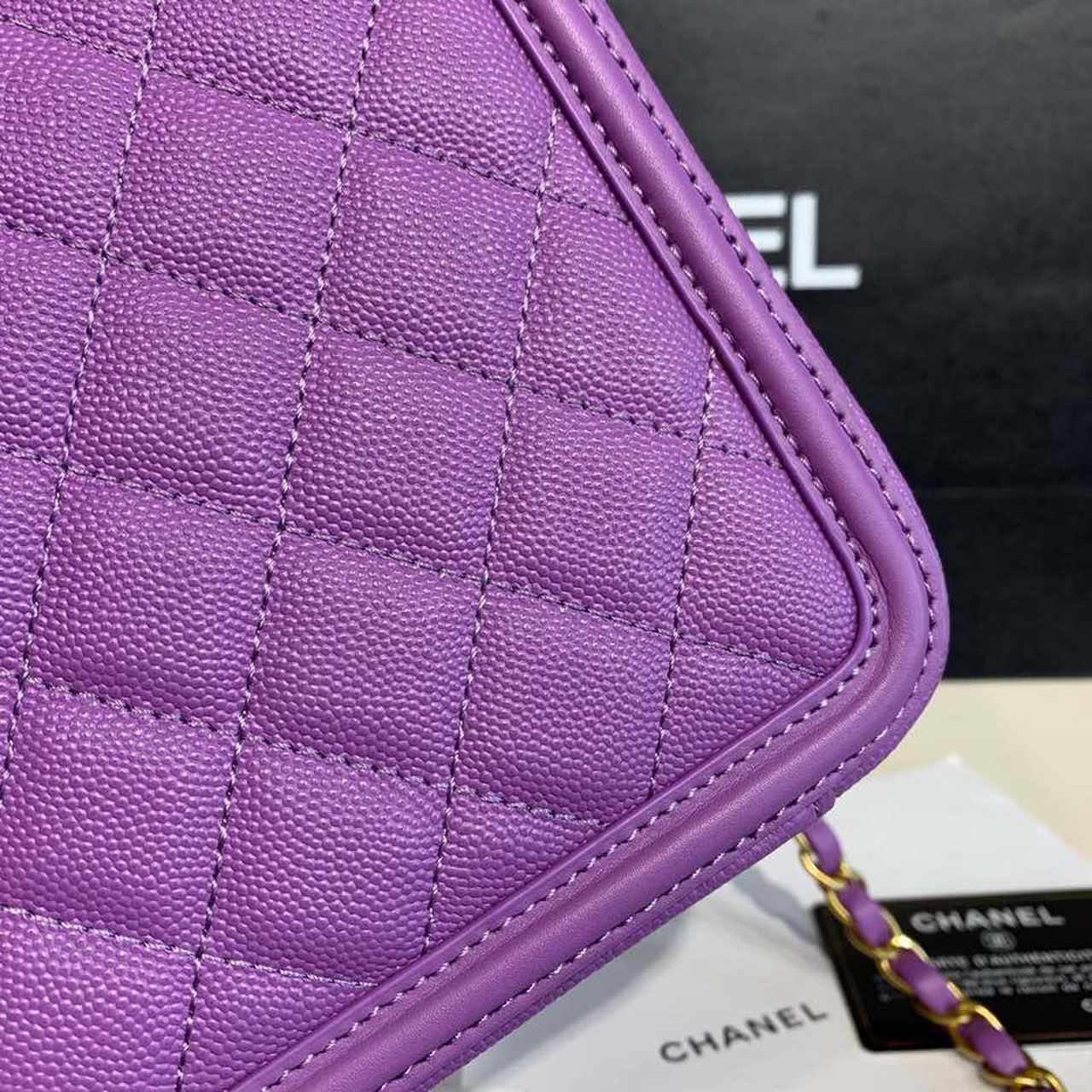 CHL Top QualityTop Qualityligree Vanity Case Bag 20cm Gold Toned Hardware Caviar Leather Spring/Summer Act 1 Collection, Purple