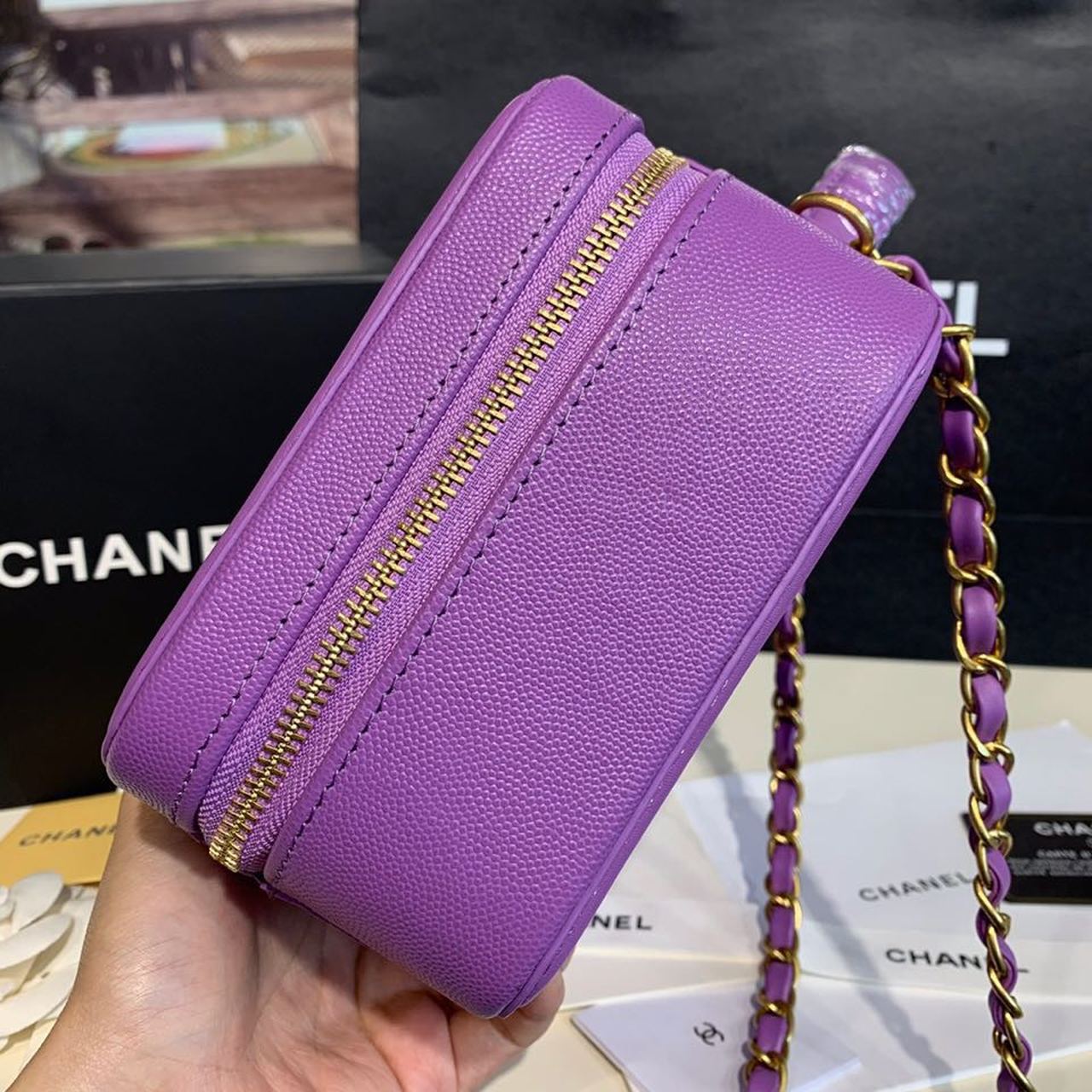 CHL Top QualityTop Qualityligree Vanity Case Bag 20cm Gold Toned Hardware Caviar Leather Spring/Summer Act 1 Collection, Purple