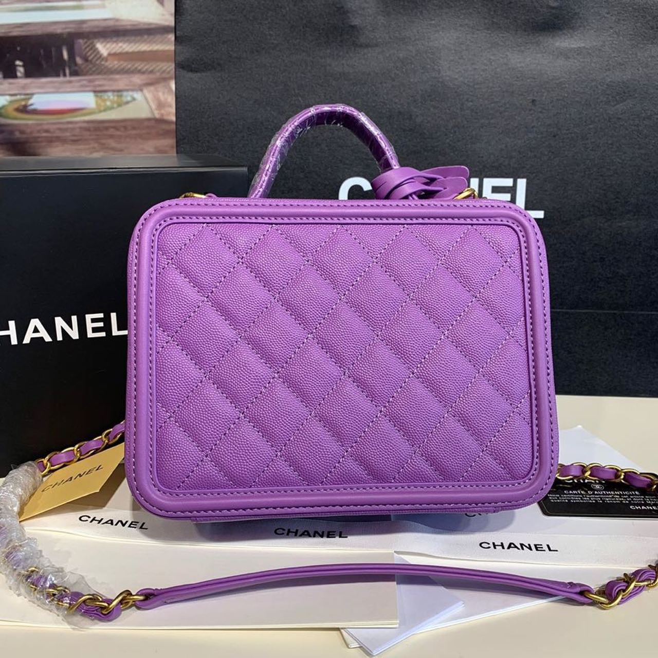 CHL Top QualityTop Qualityligree Vanity Case Bag 20cm Gold Toned Hardware Caviar Leather Spring/Summer Act 1 Collection, Purple