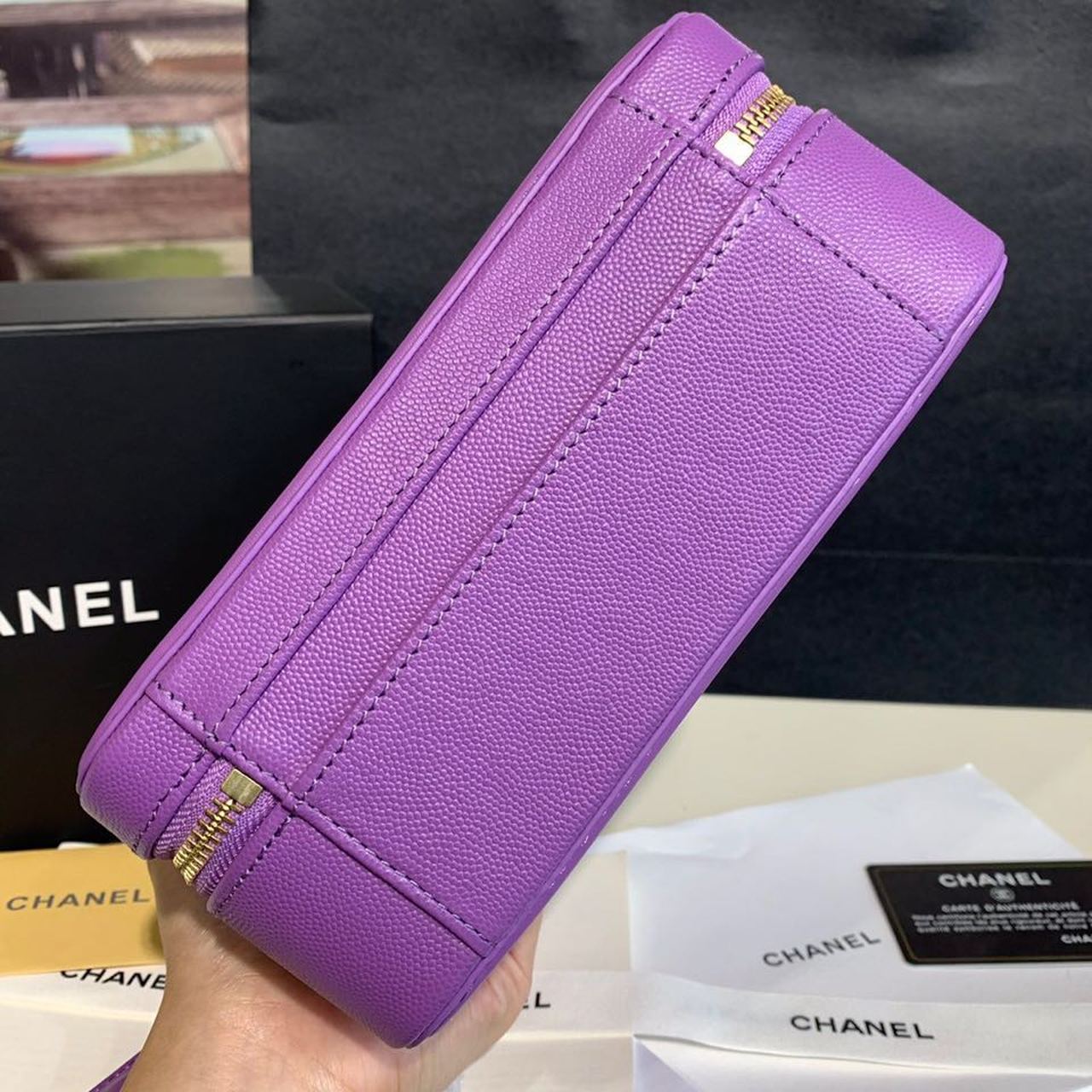 CHL Top QualityTop Qualityligree Vanity Case Bag 20cm Gold Toned Hardware Caviar Leather Spring/Summer Act 1 Collection, Purple
