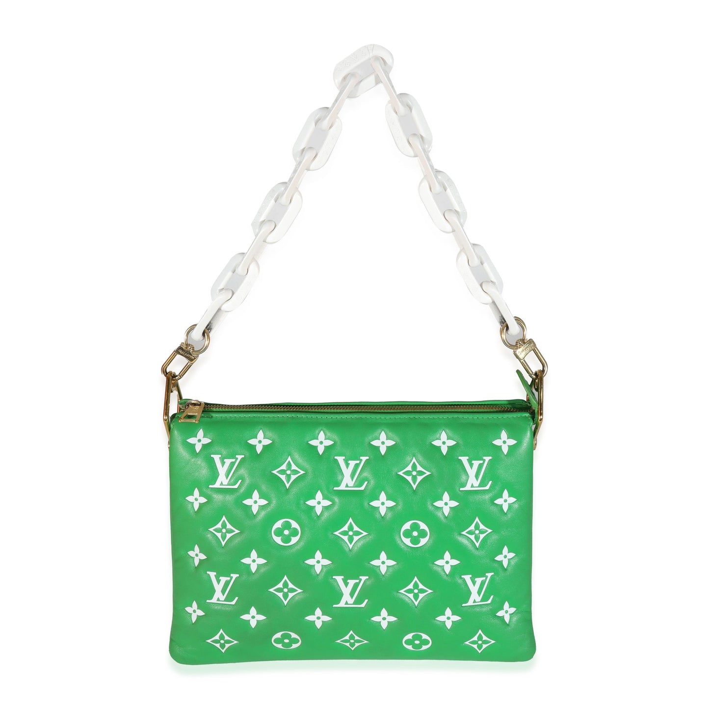 Louis Vuitton  Green White Puffy Lambskin Monogram Coussin PM
