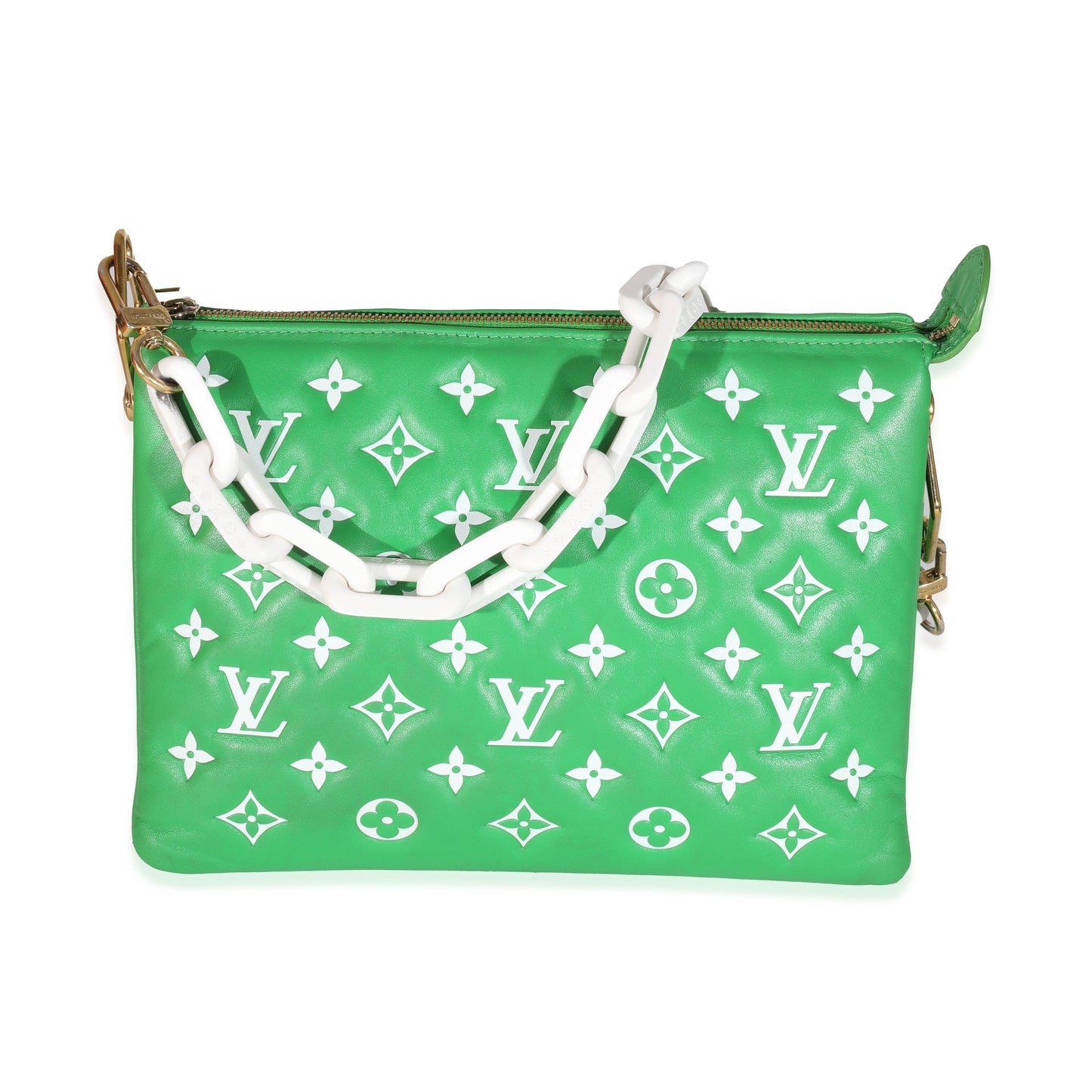 Louis Vuitton  Green White Puffy Lambskin Monogram Coussin PM