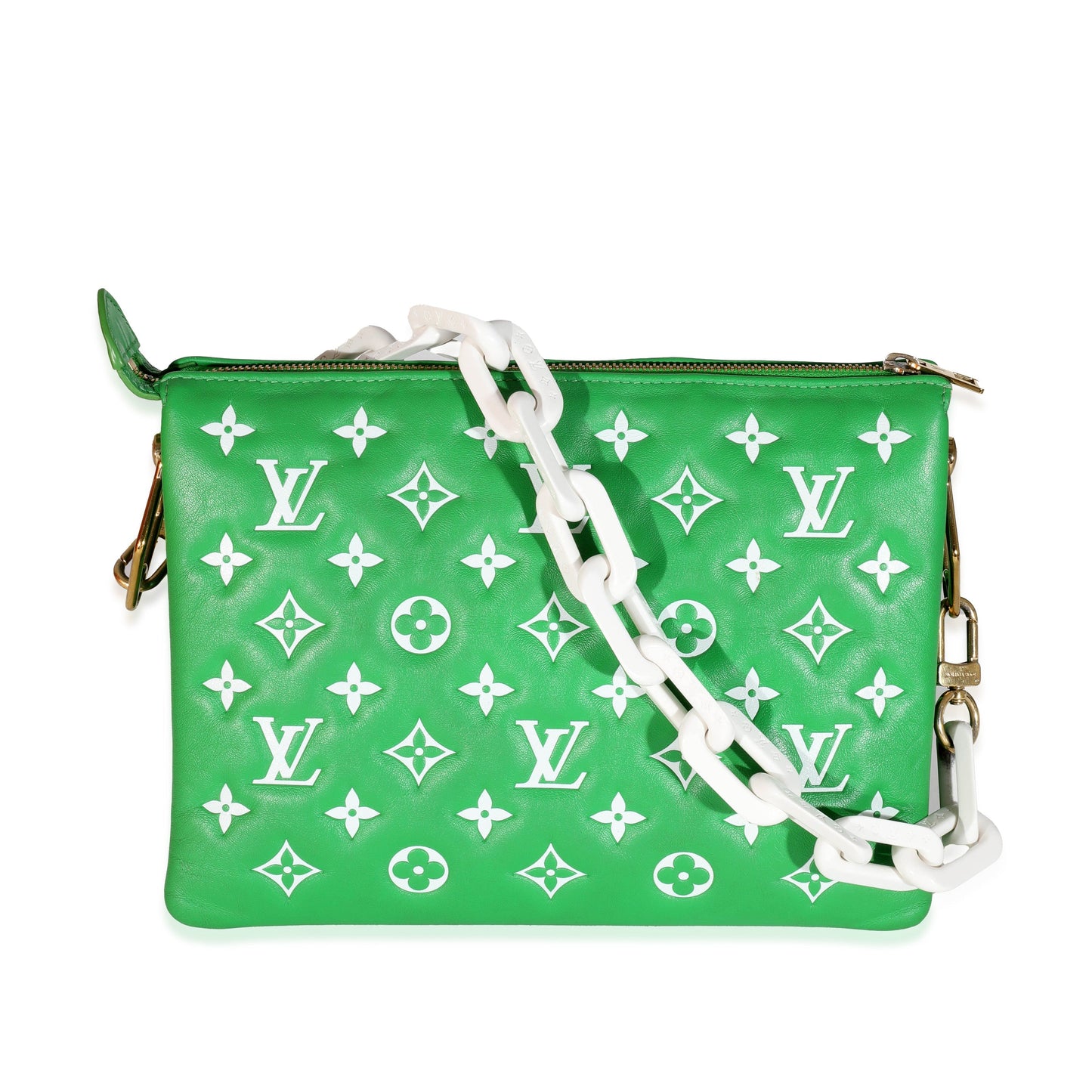 Louis Vuitton  Green White Puffy Lambskin Monogram Coussin PM