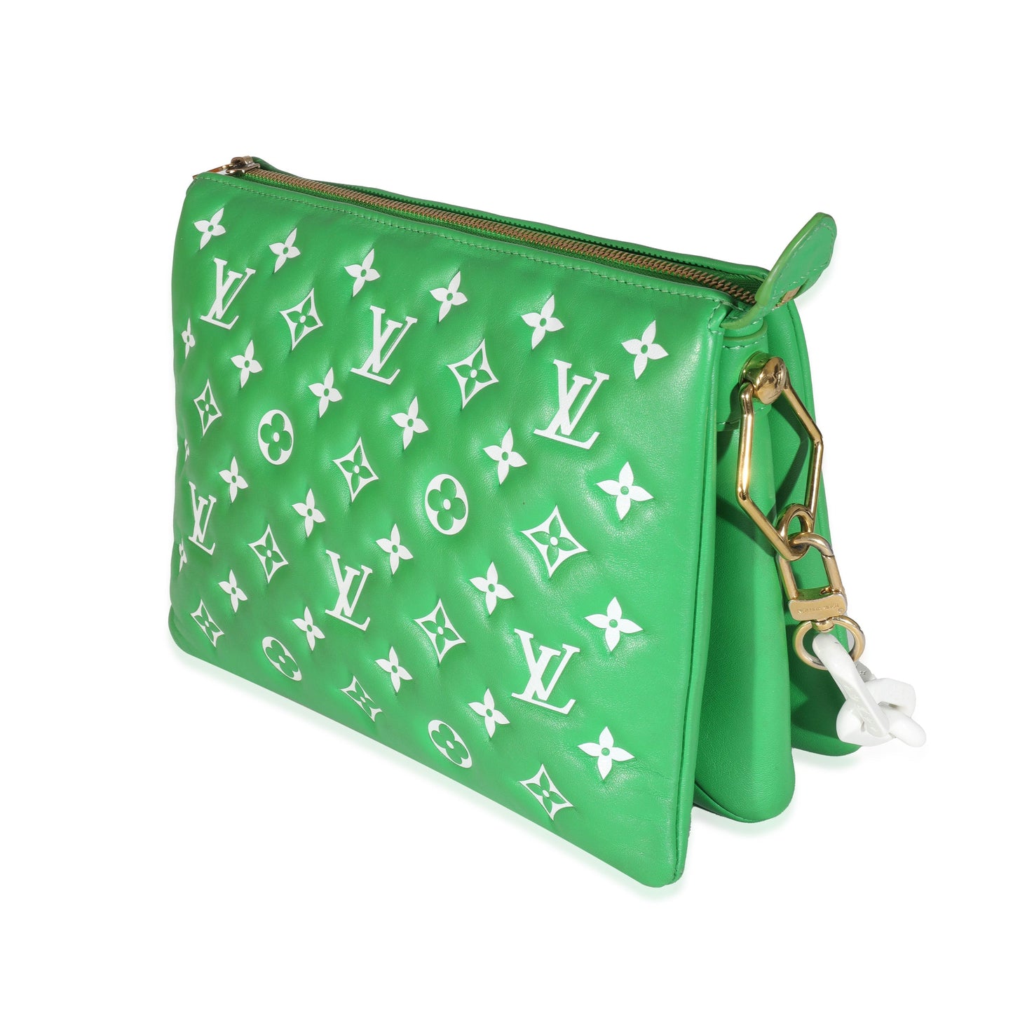 Louis Vuitton  Green White Puffy Lambskin Monogram Coussin PM