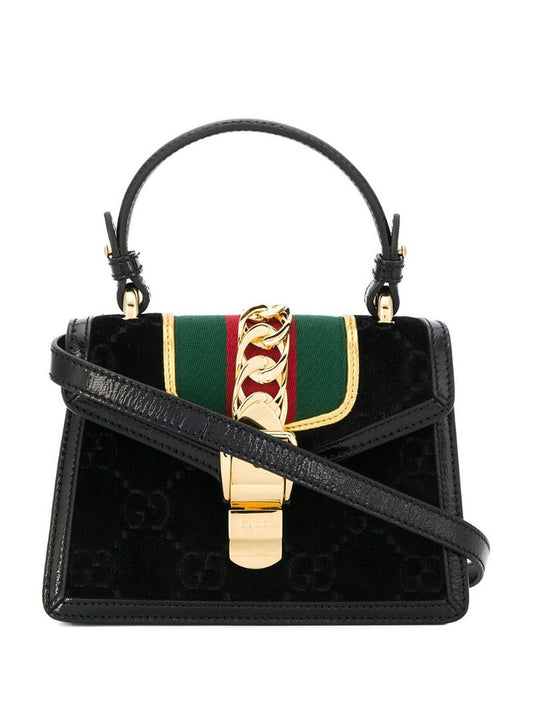 Gucci - Sylvie GG mini bag - women - Leather/Velvet - One Size - Black