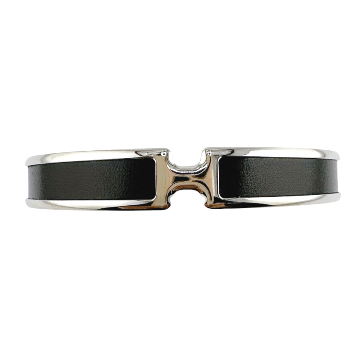 HERMES Bangle metal Silver bracelet Leather Scarlet Fan Olympe unisex(Unisex)  d