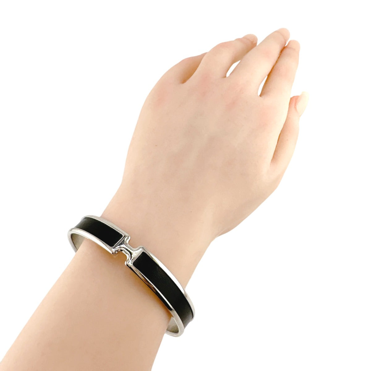 HERMES Bangle metal Silver bracelet Leather Scarlet Fan Olympe unisex(Unisex)  d