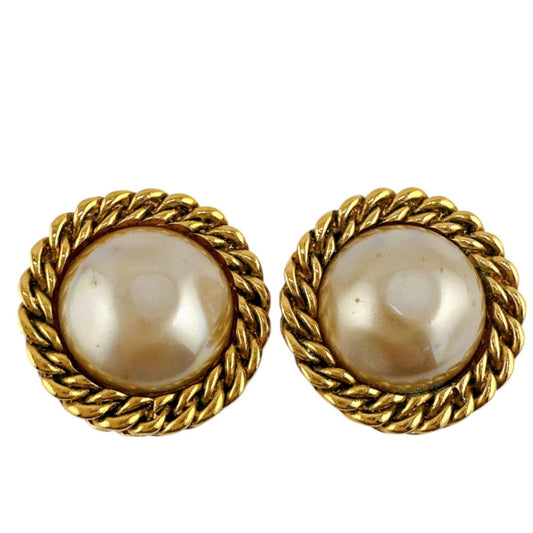 CHANEL Earring Gold Plated, Faux Pearl gold With box