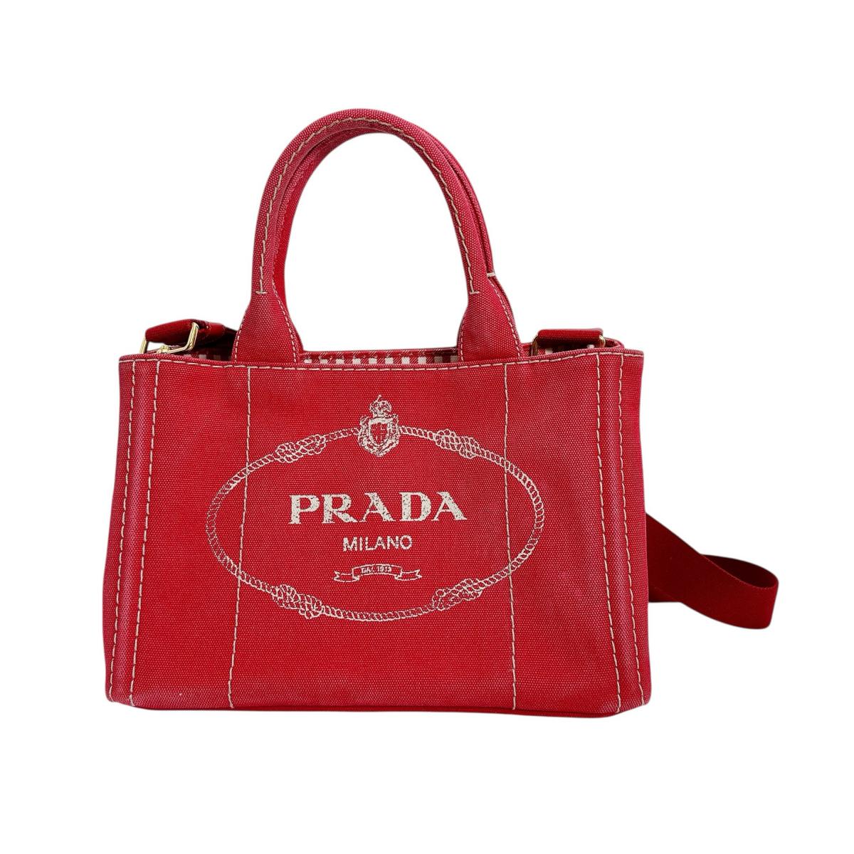 PRADA Tote Bag BN2439 canvas Red 2way mini Canapa Women
