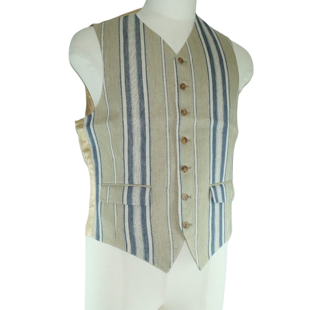 HERMES Best Linen, Rayon beige stripe Gillet mens 48  d