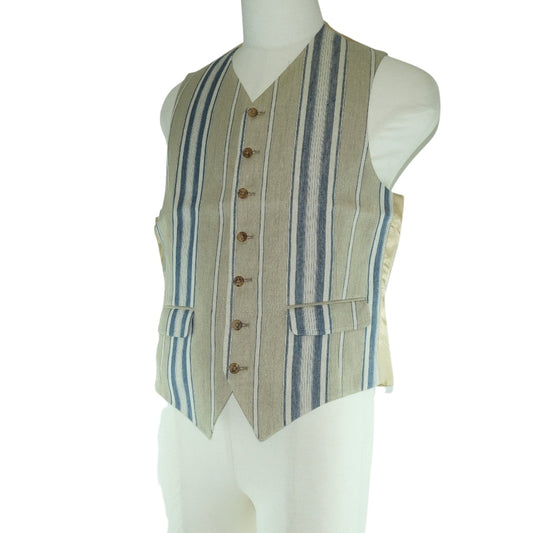 HERMES Best Linen, Rayon beige stripe Gillet mens 48  d