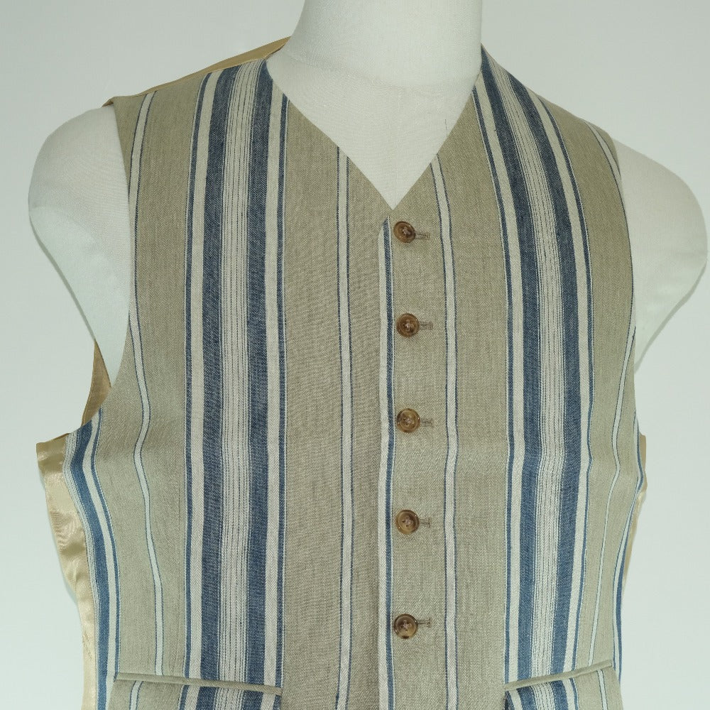 HERMES Best Linen, Rayon beige stripe Gillet mens 48  d