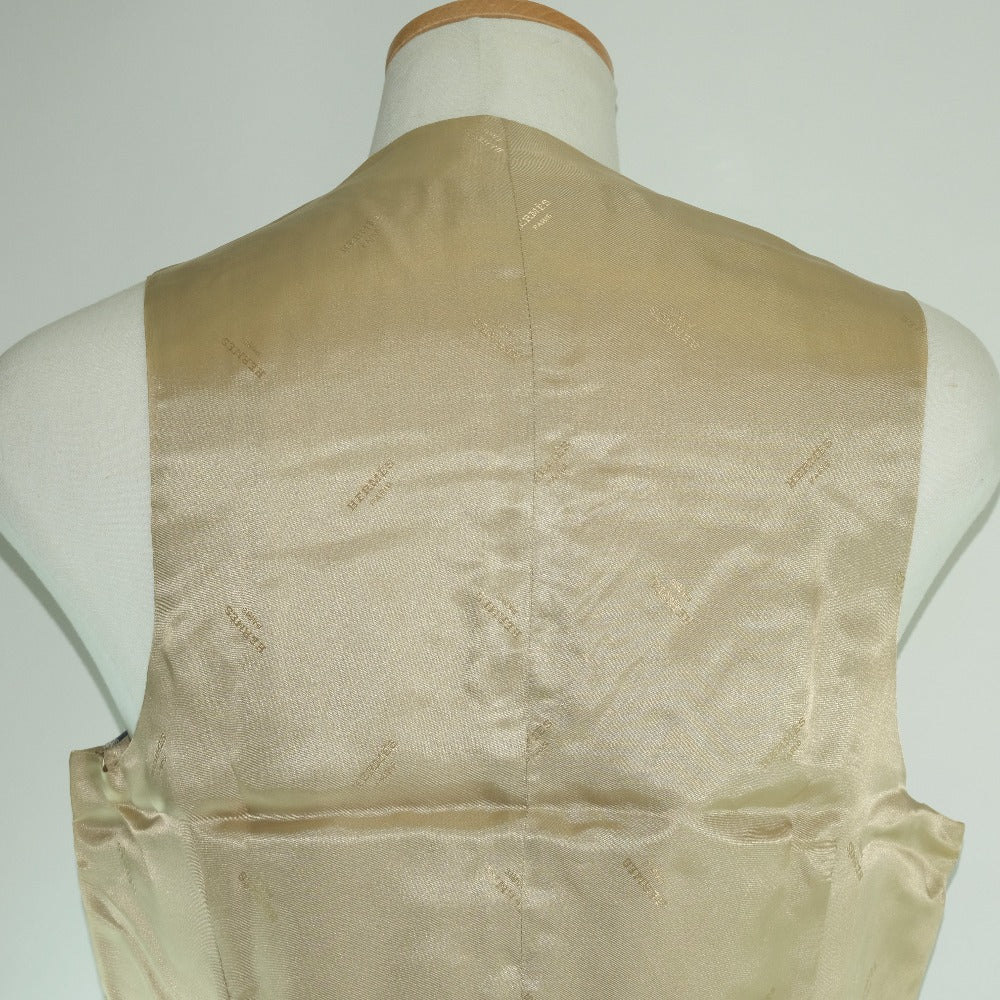 HERMES Best Linen, Rayon beige stripe Gillet mens 48  d