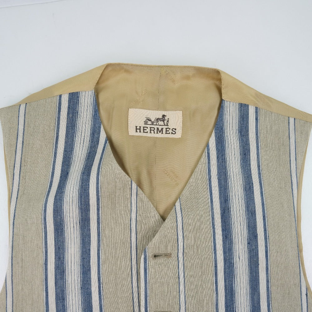 HERMES Best Linen, Rayon beige stripe Gillet mens 48  d