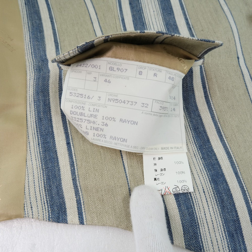 HERMES Best Linen, Rayon beige stripe Gillet mens 48  d