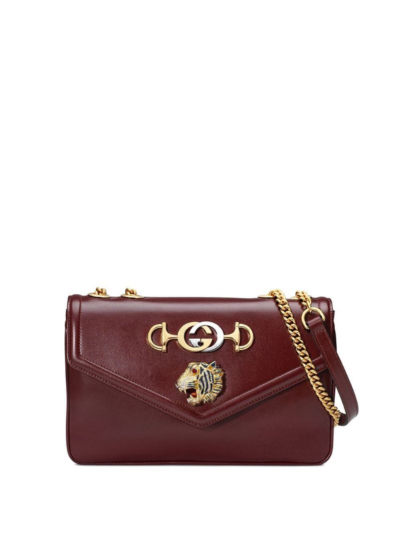 Gucci - Medium shoulder bag with tiger head - women - metal/Enamel/Leather/Viscose - One Size - Red