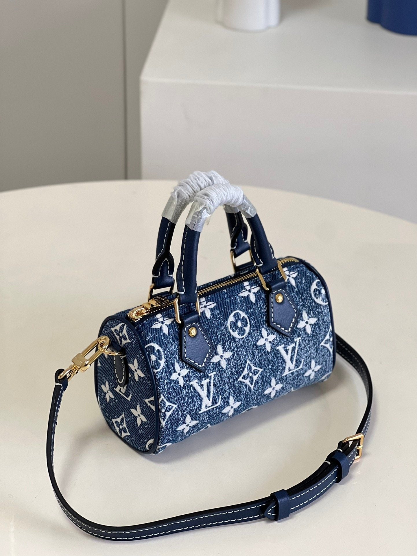 Top Quality Nano Speedy Monogram Jacquard Denim Blue For Women, WoBags 6.3in/16cm Top Quality M81168