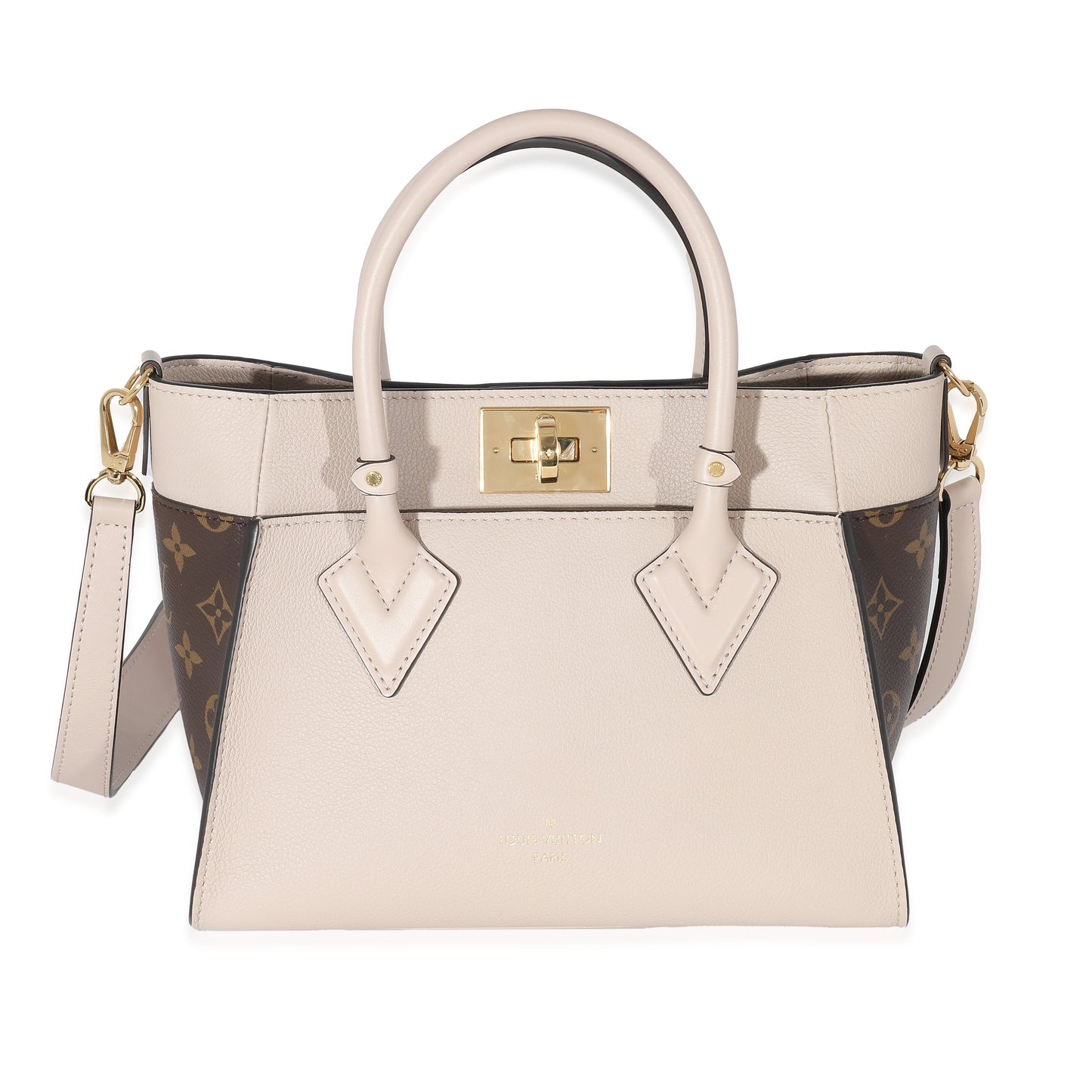 Louis Vuitton  Greige Leather Monogram Canvas On My Side PM