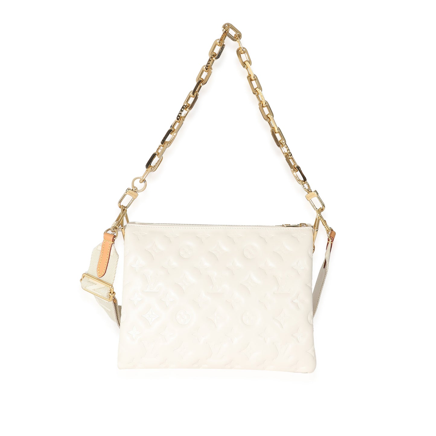Louis Vuitton  Cream Puffy Lambskin Monogram Coussin PM