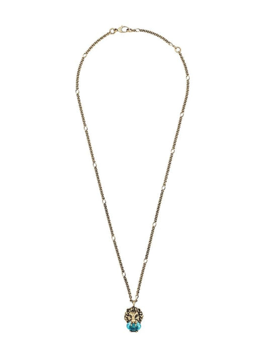 Gucci - Lion head necklace with crystal - women - Gold Plated Metal/Crystal - One Size - Metallic
