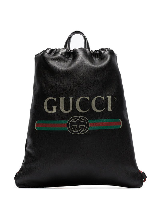 Gucci - logo print leather drawstring backpack - men - Leather - One Size - Black
