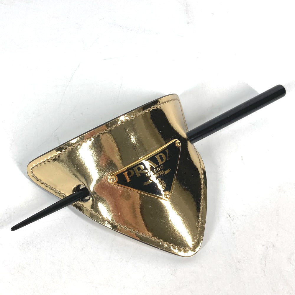 PRADA hair accessory 1IF004 leather gold hair accessory triangle logo Women