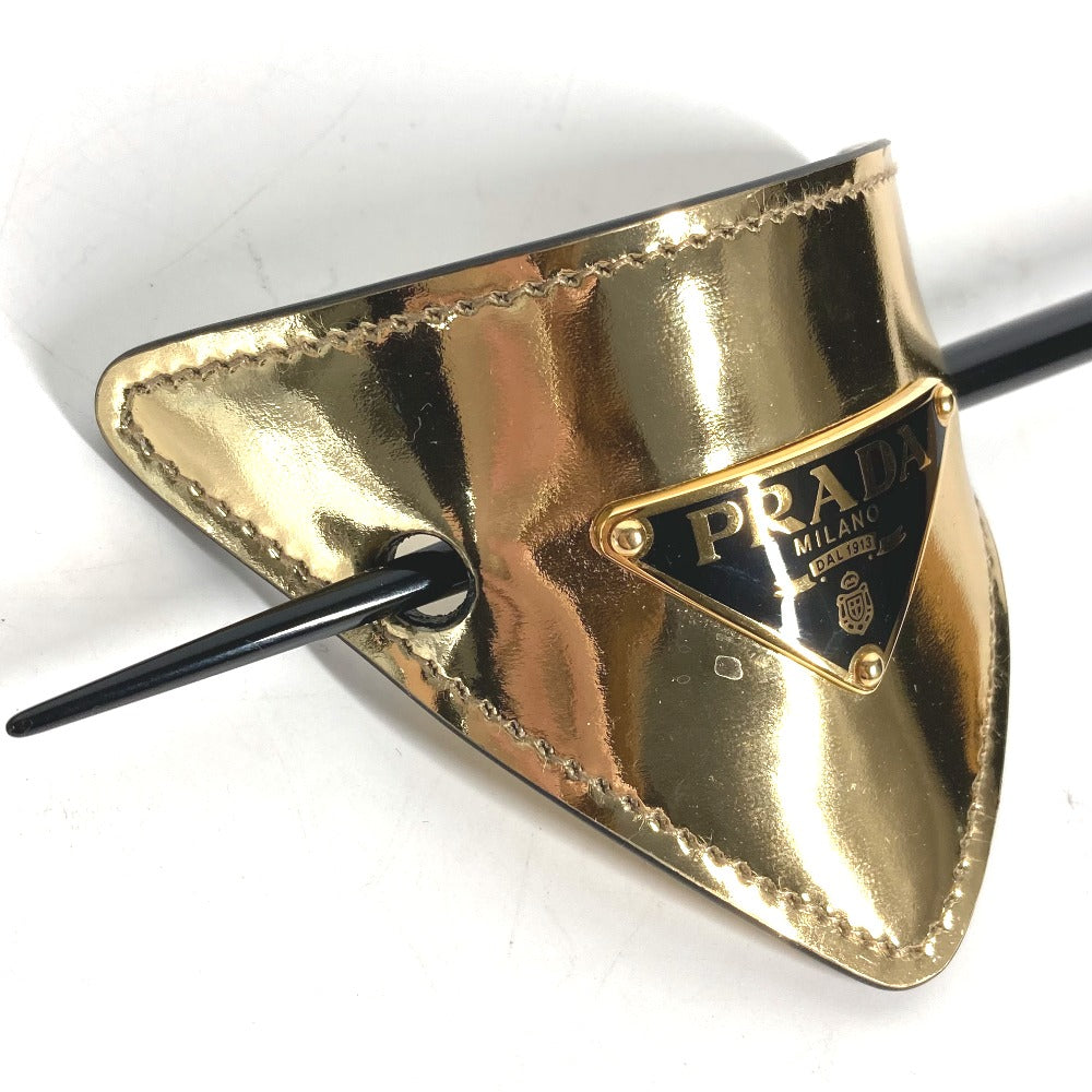 PRADA hair accessory 1IF004 leather gold hair accessory triangle logo Women