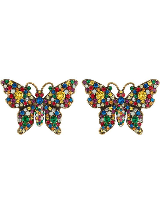 Gucci - Crystal studded butterfly earrings - men - Gold Plated Metal/Crystal - One Size - yellow