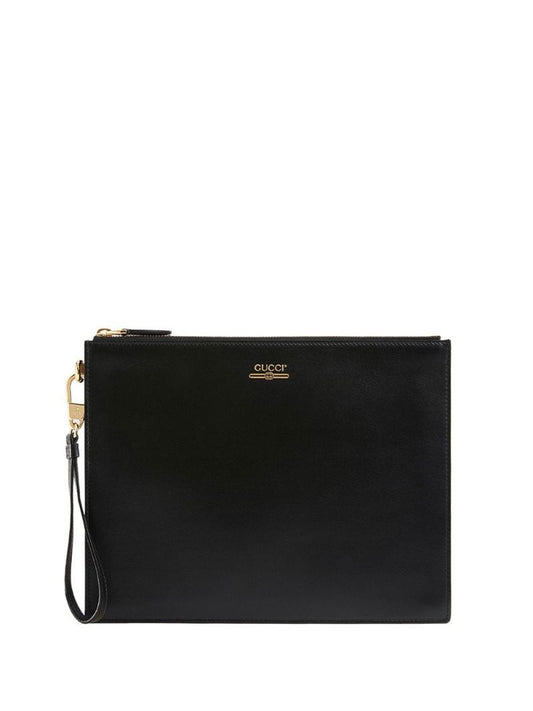 Gucci - Leather pouch with Gucci logo - men - Leather/Polyester - One Size - Black