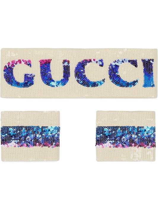 Gucci - sequinned headband and wrist cuffs - women - Cotton - L, M - White