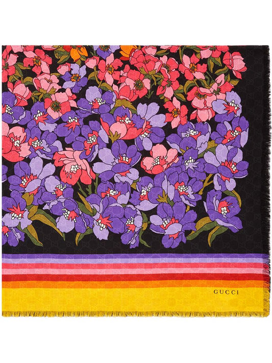 Gucci - degradé floral print scarf - women - Wool - One Size - Black