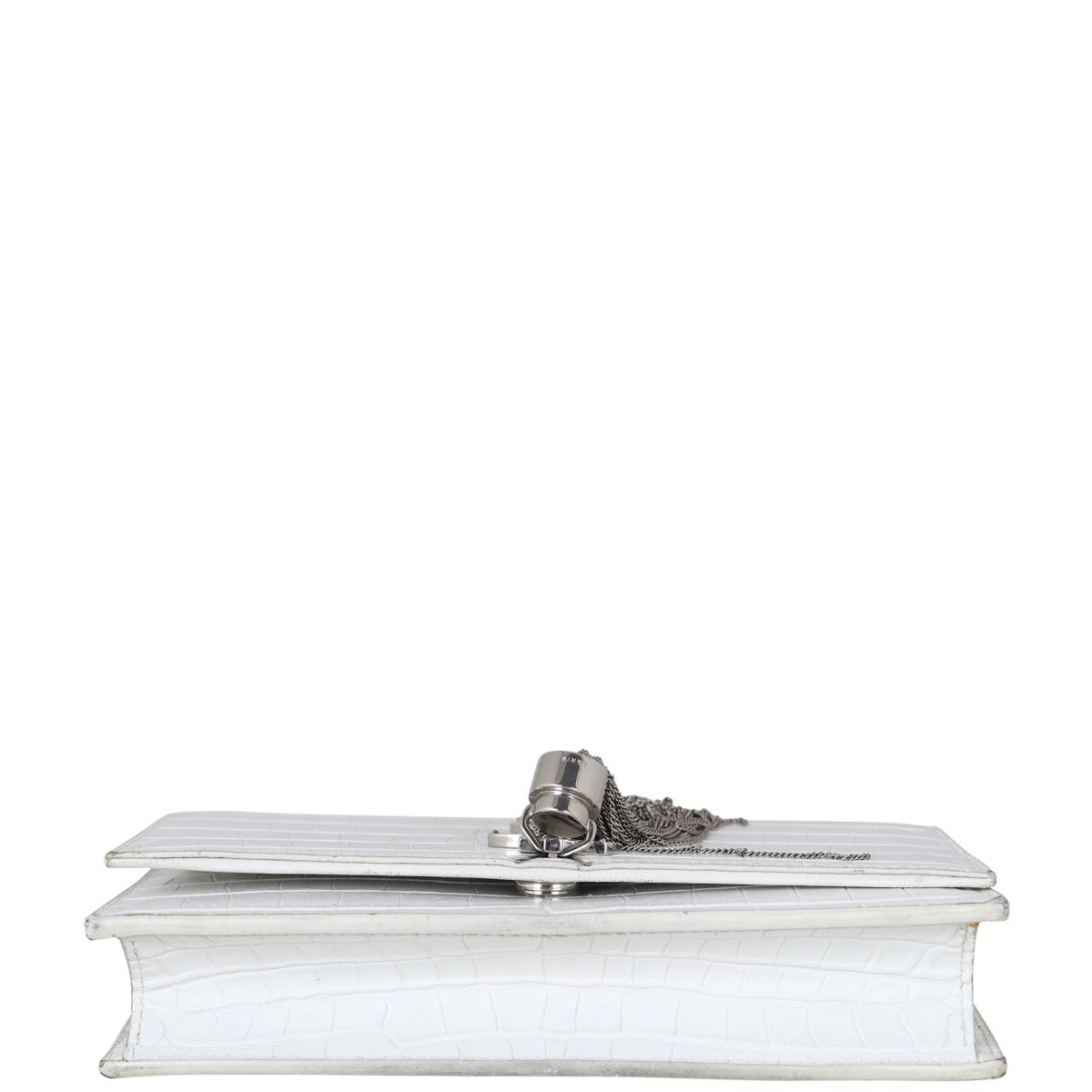 Saint Laurent Kate Tassel Chain Wallet Croc-Embossed