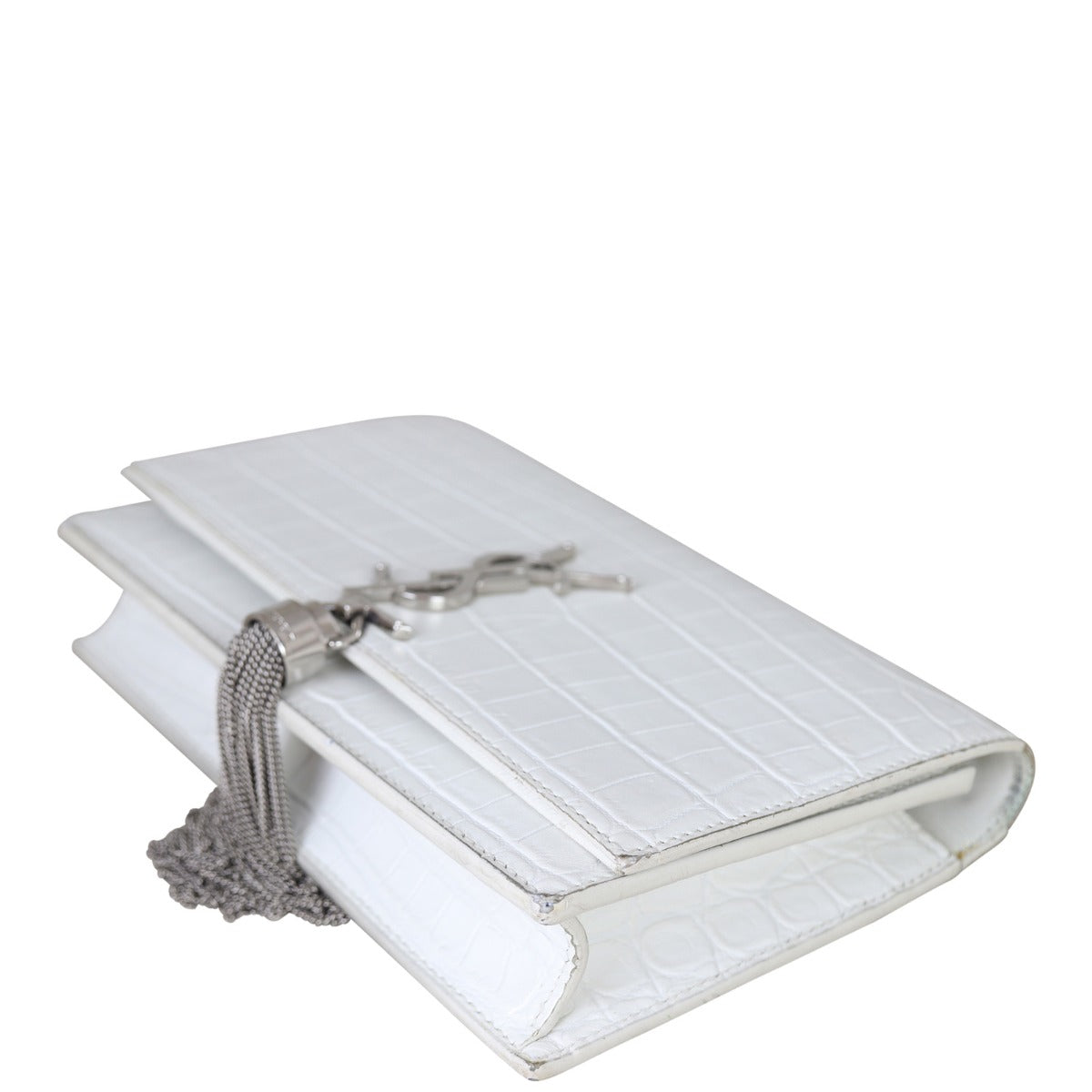 Saint Laurent Kate Tassel Chain Wallet Croc-Embossed