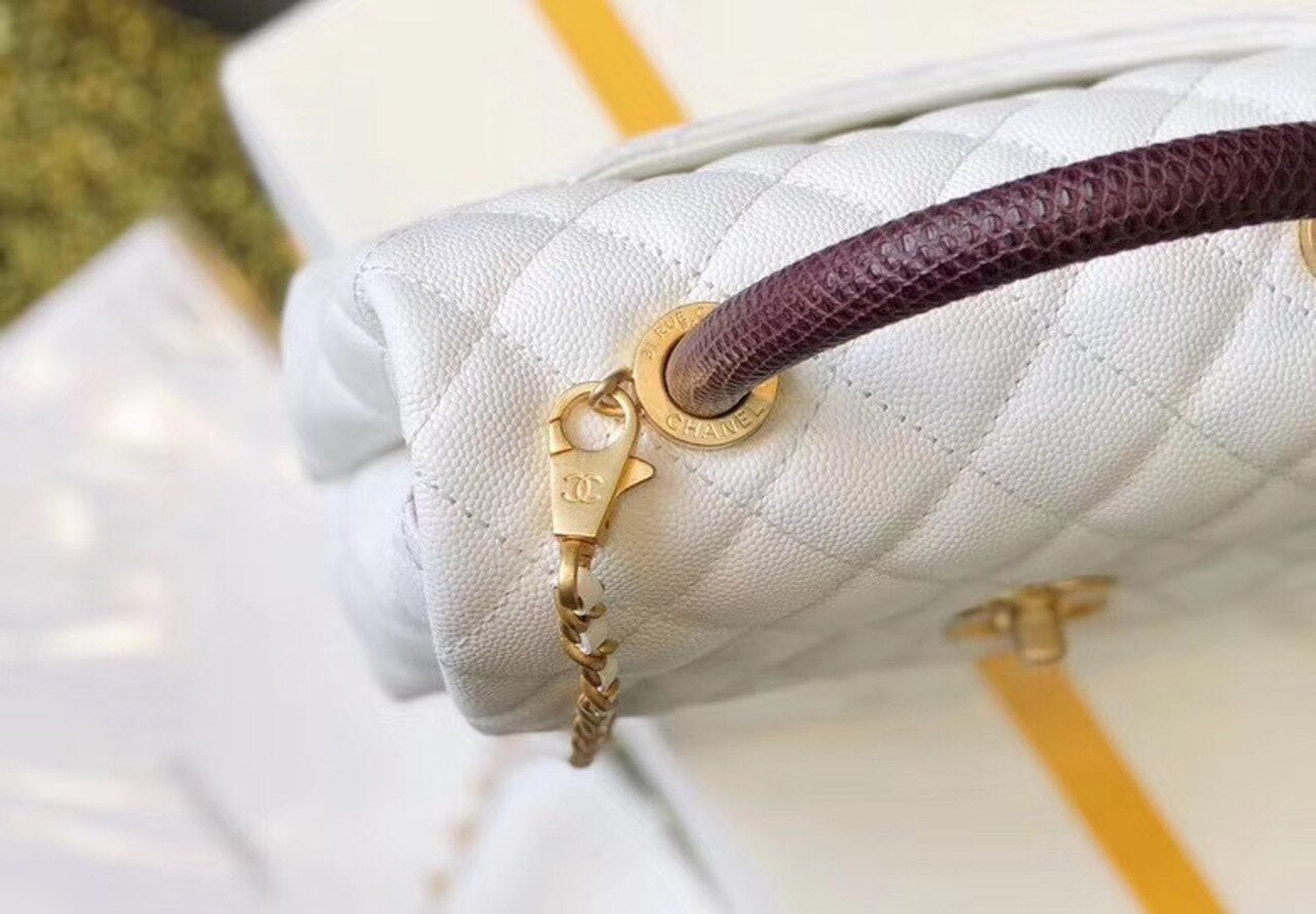 CHL Coco Handle Quilted Lizard Handle Bag 24cm Caviar Leather Gold Hardware Spring/Summer Act 1 Collection, White