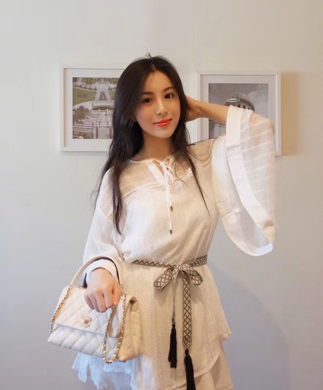CHL Coco Handle Quilted Lizard Handle Bag 24cm Caviar Leather Gold Hardware Spring/Summer Act 1 Collection, White