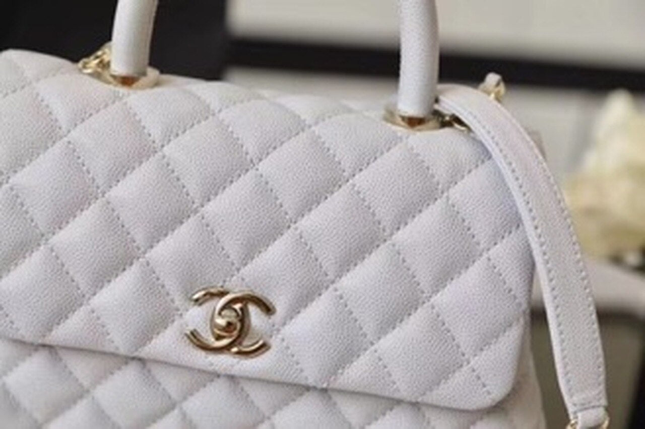 CHL Coco With Top Handle Bag Gold Toned Hardware White For Women 9in/24cm